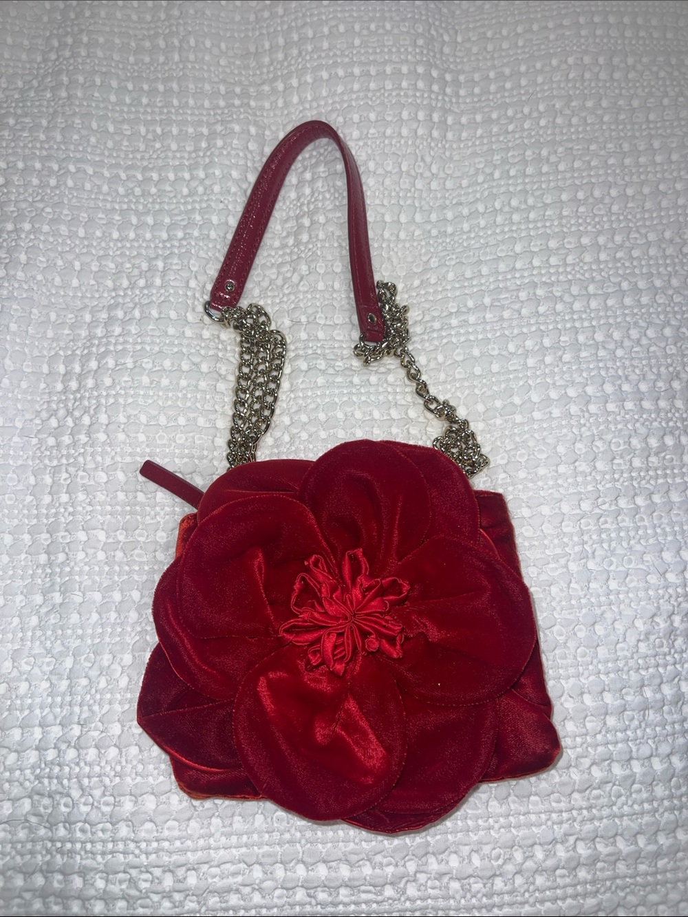 Kate Spade Red Floral Satin Clutch with Chain Strap